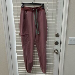 Figs Mauve Joggers with Green Drawstring